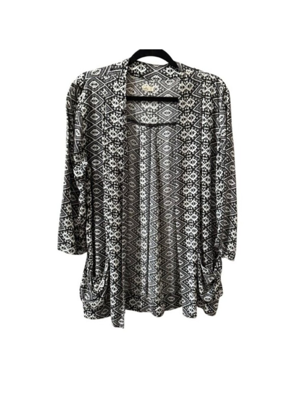 Hollister Redondo Kimono Blazer Black White Southwestern Print 3/4 Sleeve Size M
